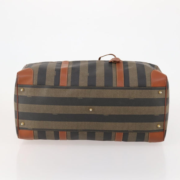 FENDI Pecan Canvas Boston Bag PVC 2way Black Brown Auth 183971