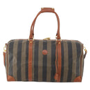 FENDI Pecan Canvas Boston Bag PVC 2way Black Brown Auth 183971-13