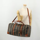 FENDI Pecan Canvas Boston Bag PVC 2way Black Brown Auth 183971-27