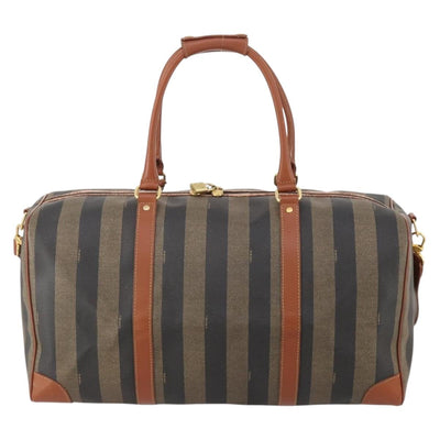 FENDI Pecan Canvas Boston Bag PVC 2way Black Brown Auth 183971 - 0
