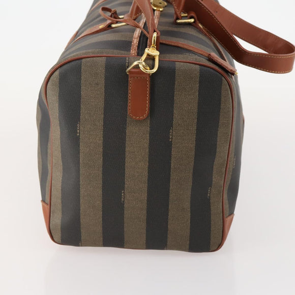 FENDI Pecan Canvas Boston Bag PVC 2way Black Brown Auth 183971