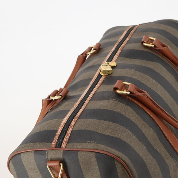 FENDI Pecan Canvas Boston Bag PVC 2way Black Brown Auth 183971