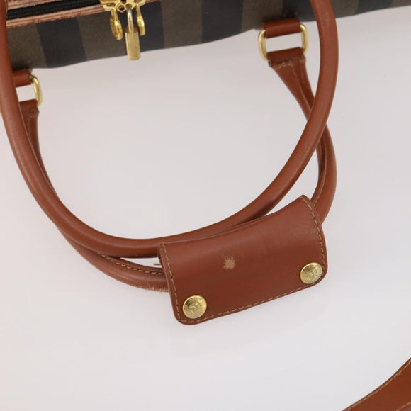 FENDI Pecan Canvas Boston Bag PVC 2way Black Brown Auth 183971