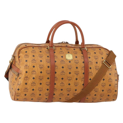 MCM Vicetos Logogram Boston Bag PVC Leather 2way Brown Gold Auth 183972