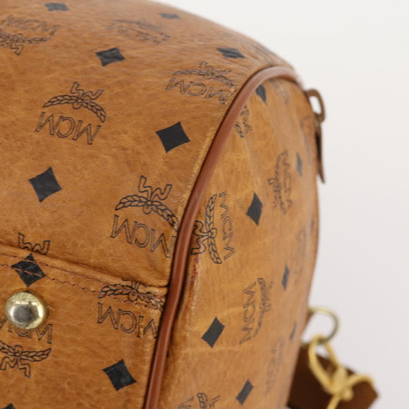 MCM Vicetos Logogram Boston Bag PVC Leather 2way Brown Gold Auth 183972