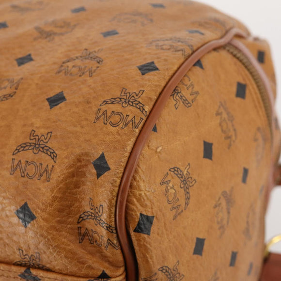 MCM Vicetos Logogram Boston Bag PVC Leather 2way Brown Gold Auth 183972