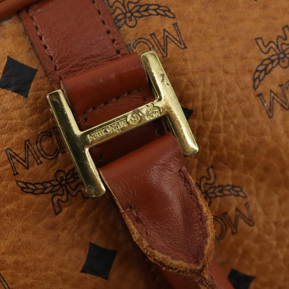 MCM Vicetos Logogram Boston Bag PVC Leather 2way Brown Gold Auth 183972