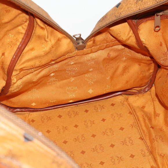 MCM Vicetos Logogram Boston Bag PVC Leather 2way Brown Gold Auth 183972
