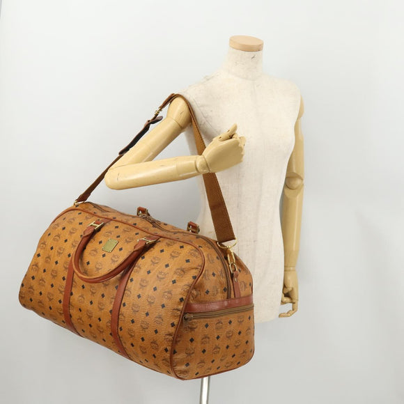 MCM Vicetos Logogram Boston Bag PVC Leather 2way Brown Gold Auth 183972