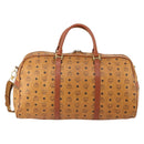 MCM Vicetos Logogram Boston Bag PVC Leather 2way Brown Gold Auth 183972-2