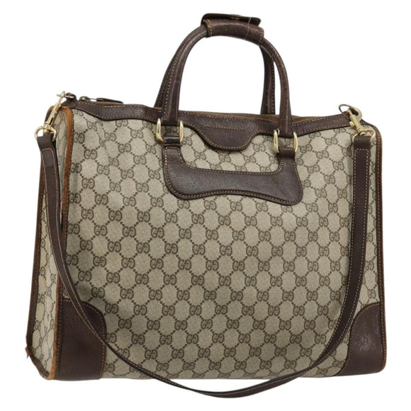 GUCCI GG Supreme Hand Bag PVC 2way Beige Gold Auth 183973