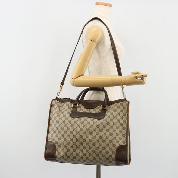 GUCCI GG Supreme Hand Bag PVC 2way Beige Gold Auth 183973