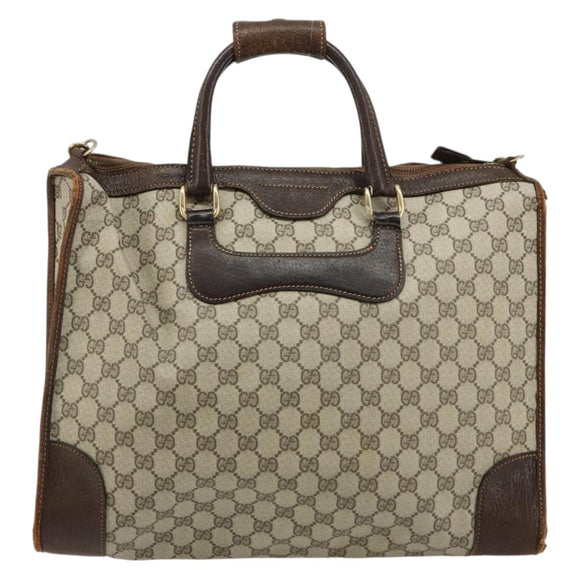 GUCCI GG Supreme Hand Bag PVC 2way Beige Gold Auth 183973