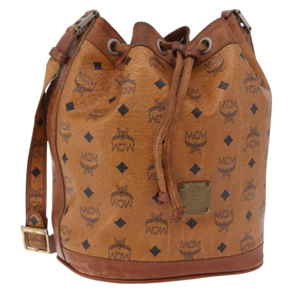 MCM Vicetos Logogram Shoulder Bag PVC Leather Brown Gold Auth 183974
