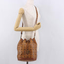 MCM Vicetos Logogram Shoulder Bag PVC Leather Brown Gold Auth 183974-22