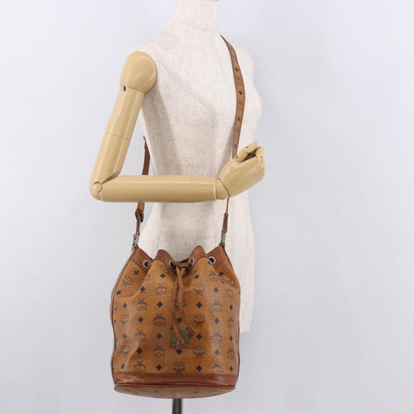 MCM Vicetos Logogram Shoulder Bag PVC Leather Brown Gold Auth 183974