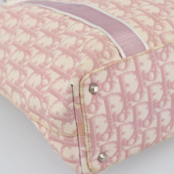Christian Dior Trotter Canvas Tote Bag PVC Pink Silver Auth 183975