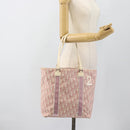 Christian Dior Trotter Canvas Tote Bag PVC Pink Silver Auth 183975-21