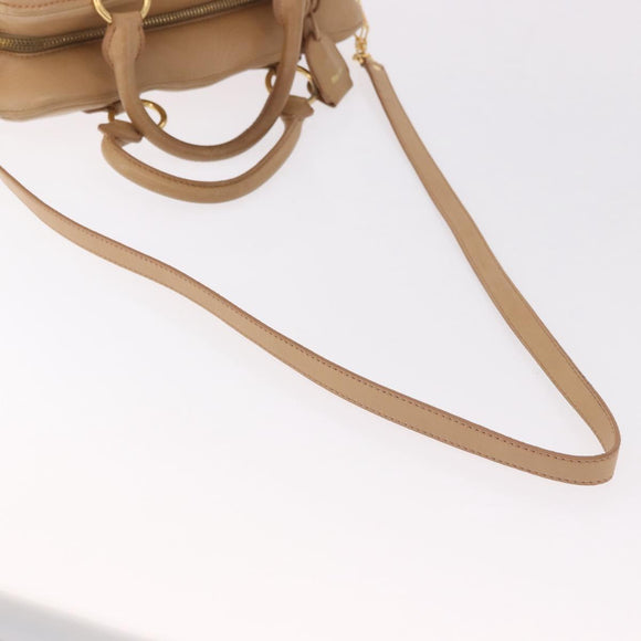 Miu Miu Hand Bag Leather 2way Beige Gold Auth 183976A