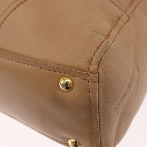 Miu Miu Hand Bag Leather 2way Beige Gold Auth 183976A