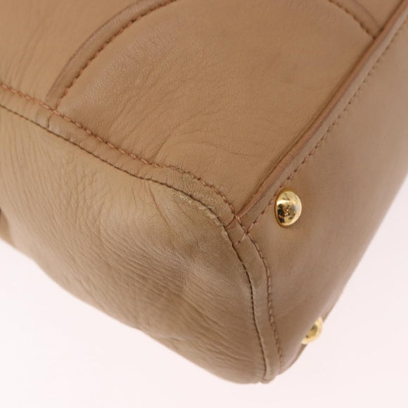 Miu Miu Hand Bag Leather 2way Beige Gold Auth 183976A