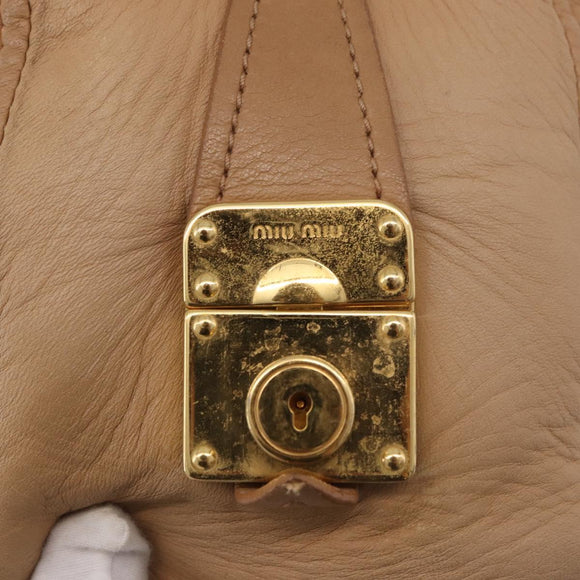 Miu Miu Hand Bag Leather 2way Beige Gold Auth 183976A