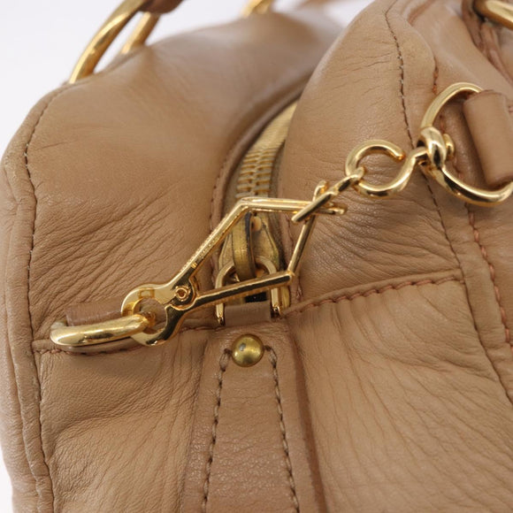 Miu Miu Hand Bag Leather 2way Beige Gold Auth 183976A