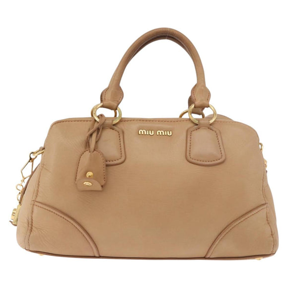 Miu Miu Hand Bag Leather 2way Beige Gold Auth 183976A