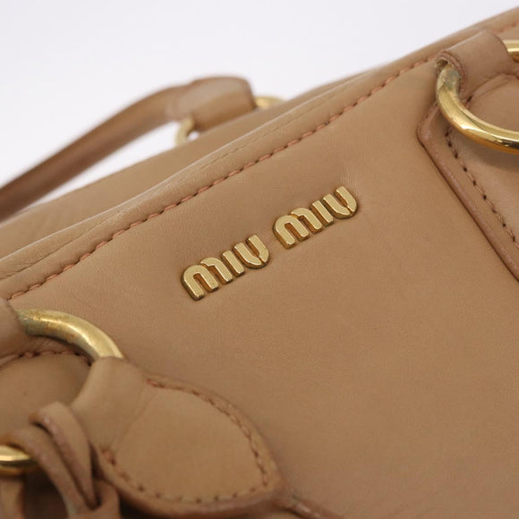 Miu Miu Hand Bag Leather 2way Beige Gold Auth 183976A