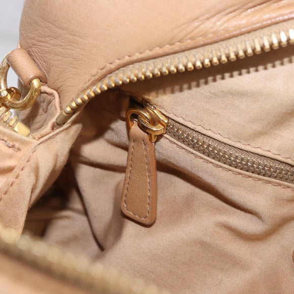 Miu Miu Hand Bag Leather 2way Beige Gold Auth 183976A