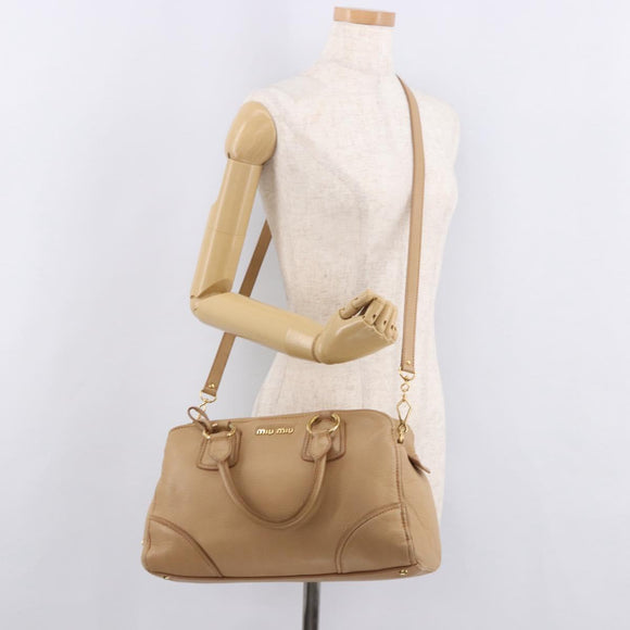 Miu Miu Hand Bag Leather 2way Beige Gold Auth 183976A