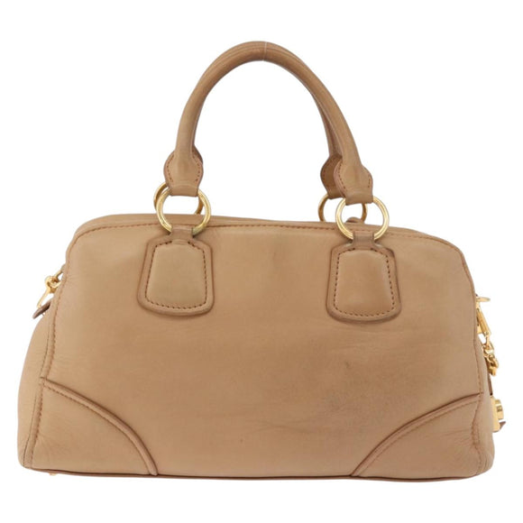 Miu Miu Hand Bag Leather 2way Beige Gold Auth 183976A