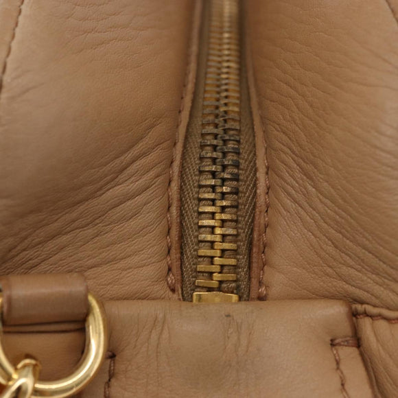 Miu Miu Hand Bag Leather 2way Beige Gold Auth 183976A
