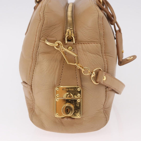 Miu Miu Hand Bag Leather 2way Beige Gold Auth 183976A
