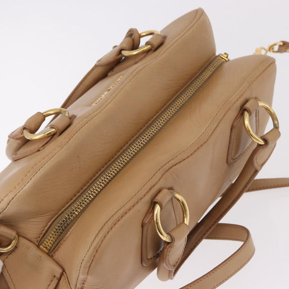 Miu Miu Hand Bag Leather 2way Beige Gold Auth 183976A