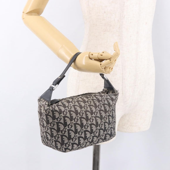 Christian Dior Trotter Canvas Handtasche Schwarz Silber Auth 183978