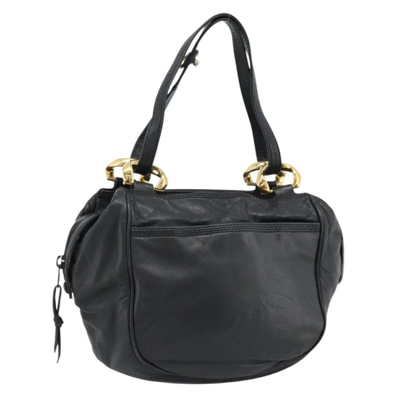 LOEWE Anagram Hand Bag Leather Black Gold Auth 183979