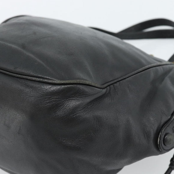 LOEWE Anagram Hand Bag Leather Black Gold Auth 183979