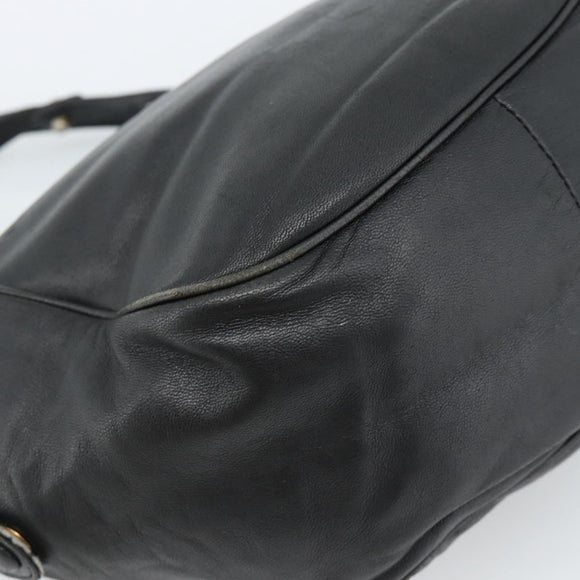 LOEWE Anagram Hand Bag Leather Black Gold Auth 183979