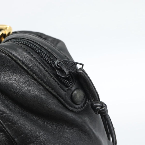 LOEWE Anagram Hand Bag Leather Black Gold Auth 183979