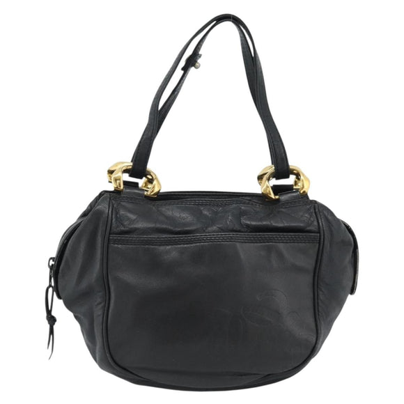 LOEWE Anagram Hand Bag Leather Black Gold Auth 183979