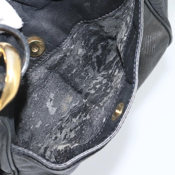 LOEWE Anagram Hand Bag Leather Black Gold Auth 183979