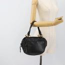 LOEWE Anagram Hand Bag Leather Black Gold Auth 183979-23