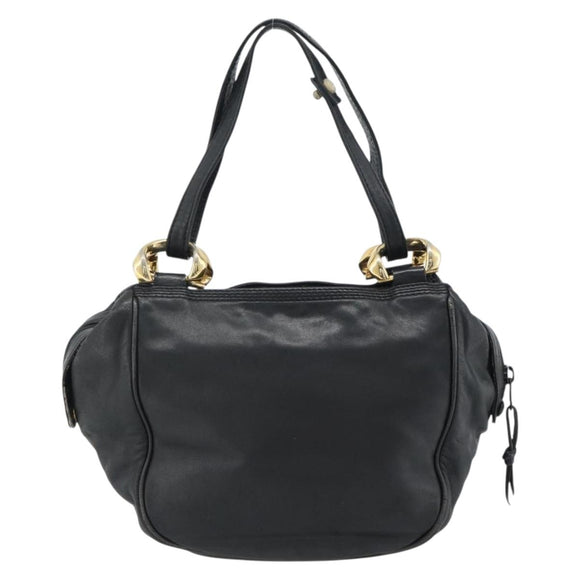 LOEWE Anagram Hand Bag Leather Black Gold Auth 183979