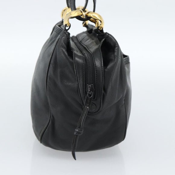 LOEWE Anagram Hand Bag Leather Black Gold Auth 183979