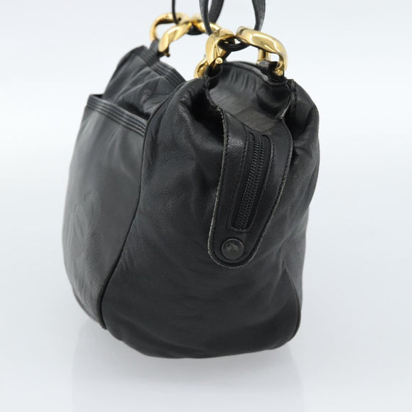 LOEWE Anagram Hand Bag Leather Black Gold Auth 183979