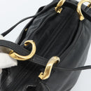 LOEWE Anagram Hand Bag Leather Black Gold Auth 183979-6
