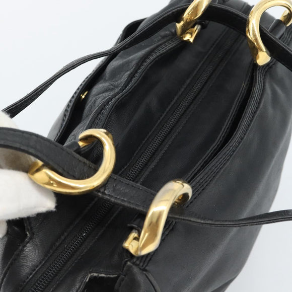 LOEWE Anagram Hand Bag Leather Black Gold Auth 183979