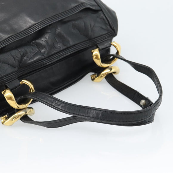 LOEWE Anagram Hand Bag Leather Black Gold Auth 183979