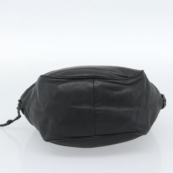 LOEWE Anagram Hand Bag Leather Black Gold Auth 183979